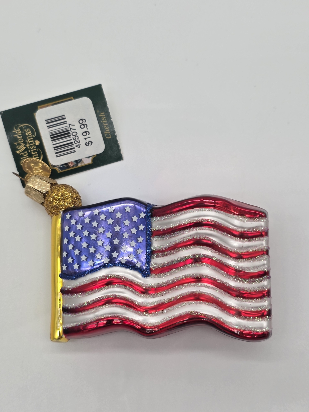 Glass American Flag Ornament by Old World Christmas - Star Spangled Banner